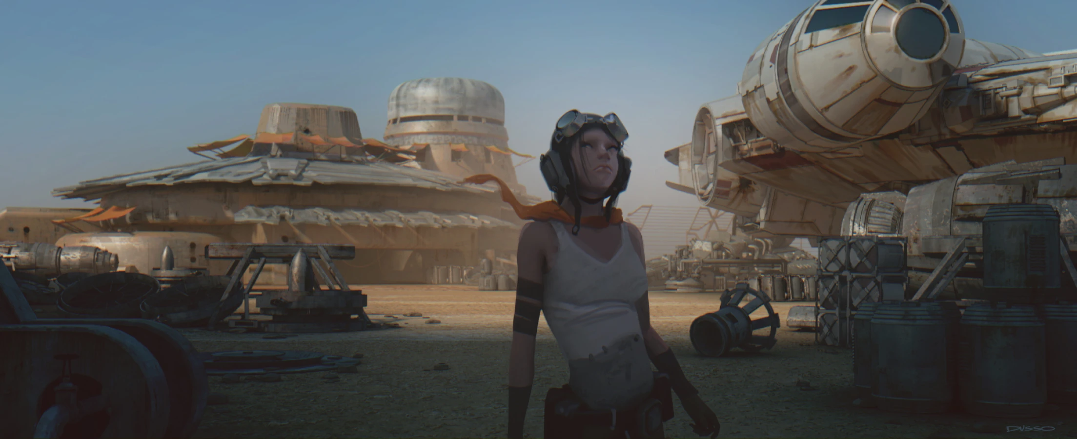 Dusso's concept art : Rey in desert garage Star wars