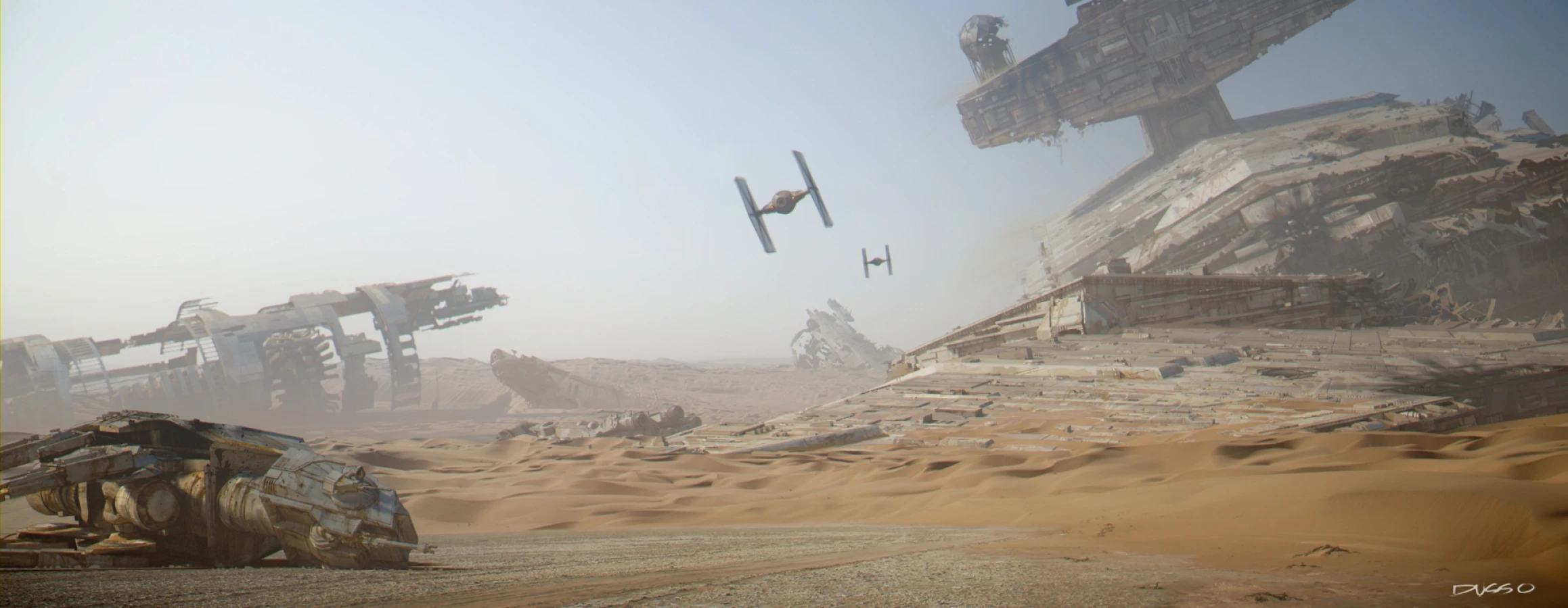 Star Wars spaceship fighter in desert concept art by Dusso