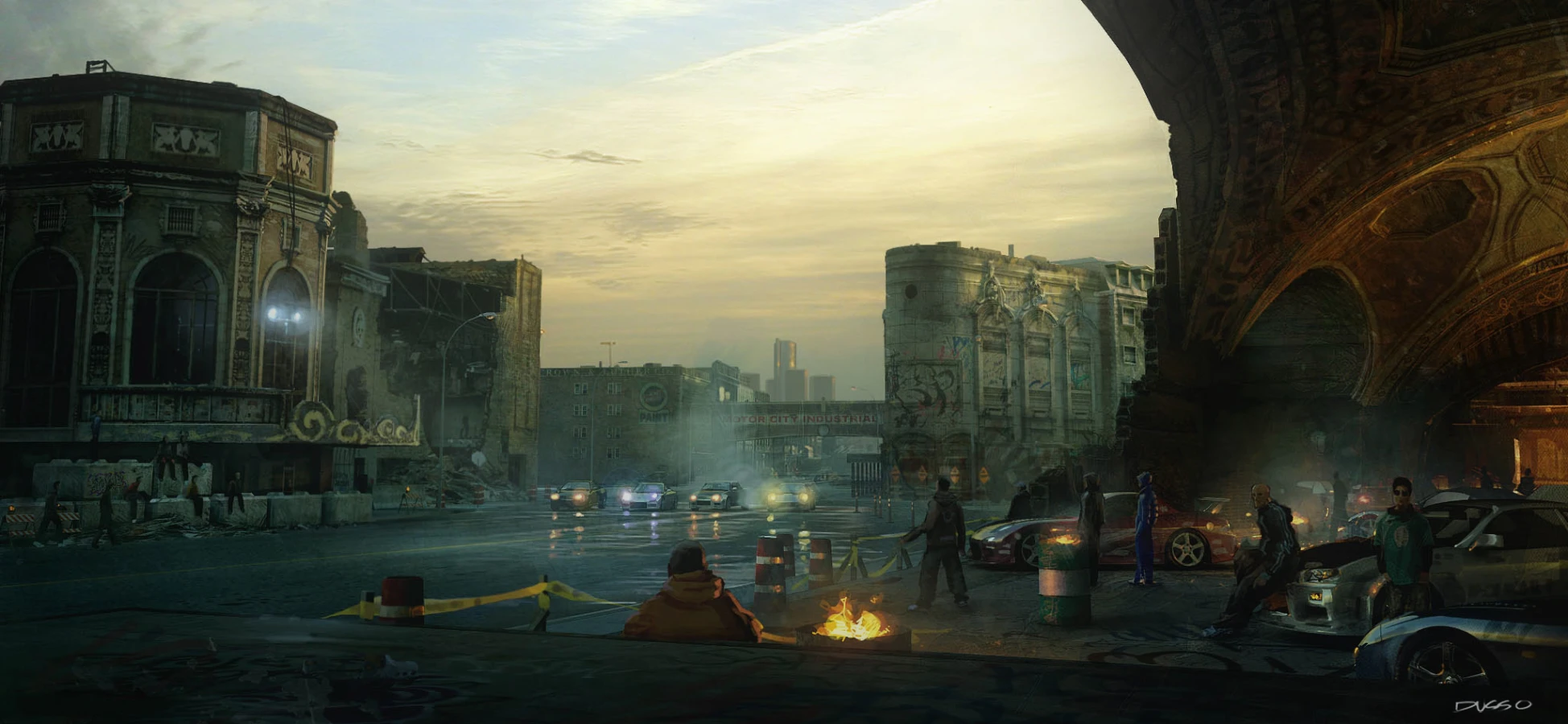 Cars race in city