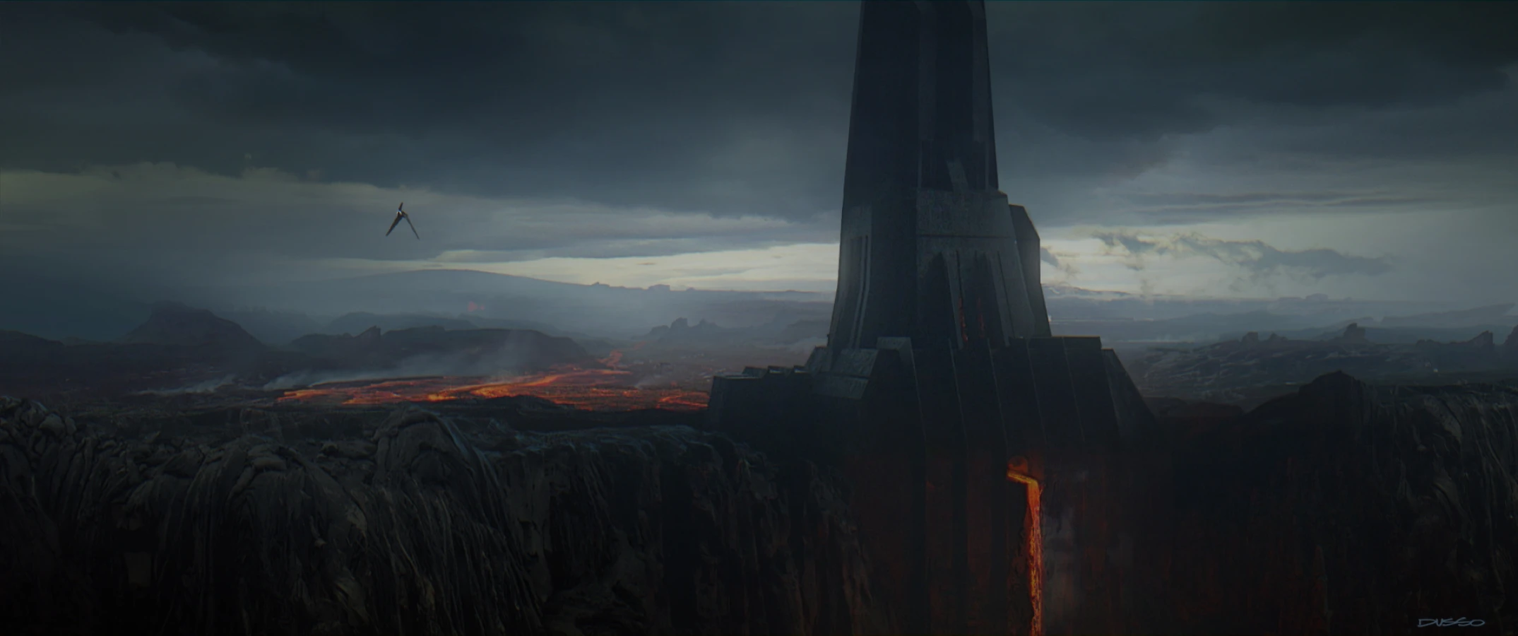 Tower and lava concept art by Dusso