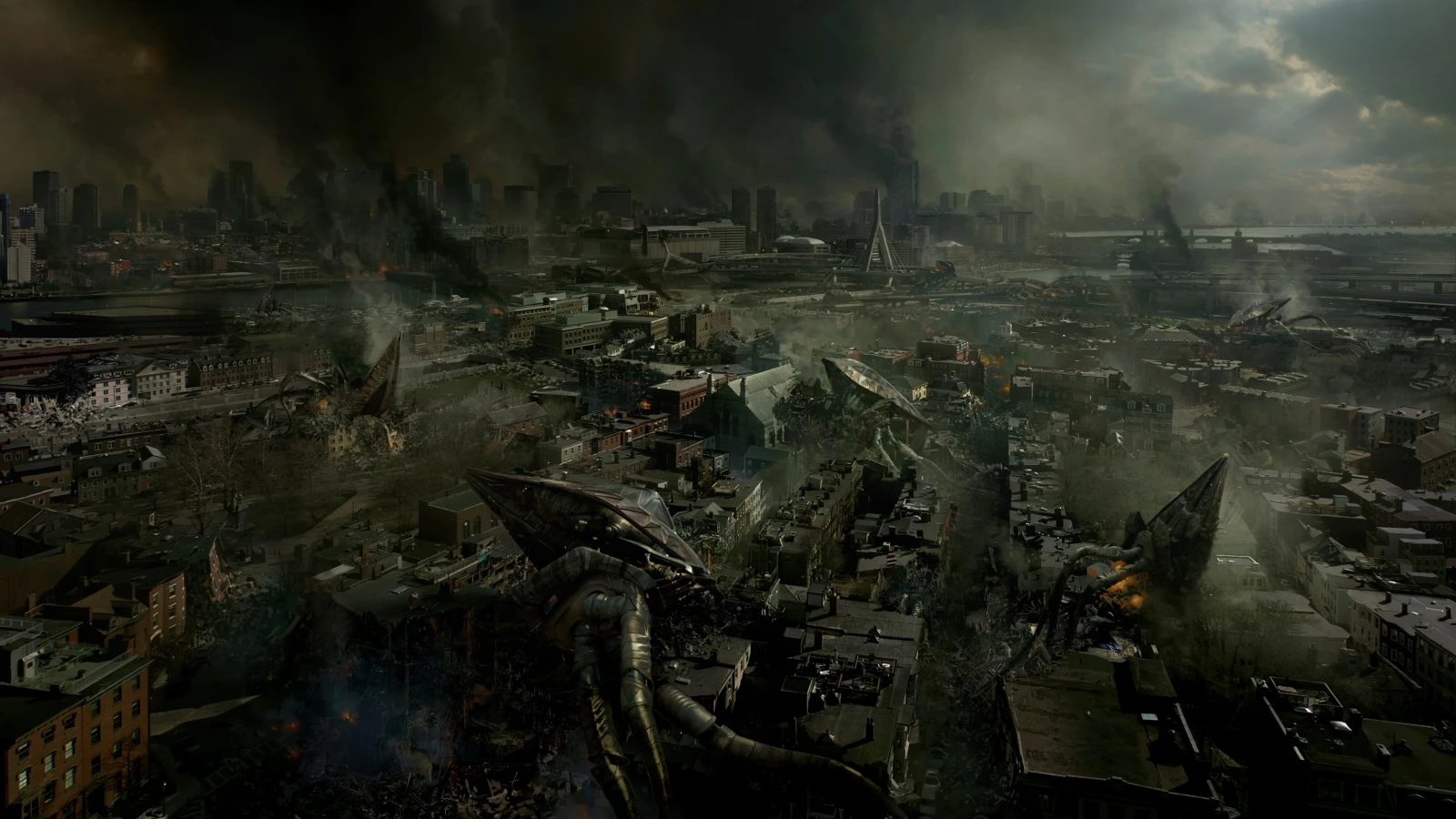 Alien invasion city digital matte painting by Dusso