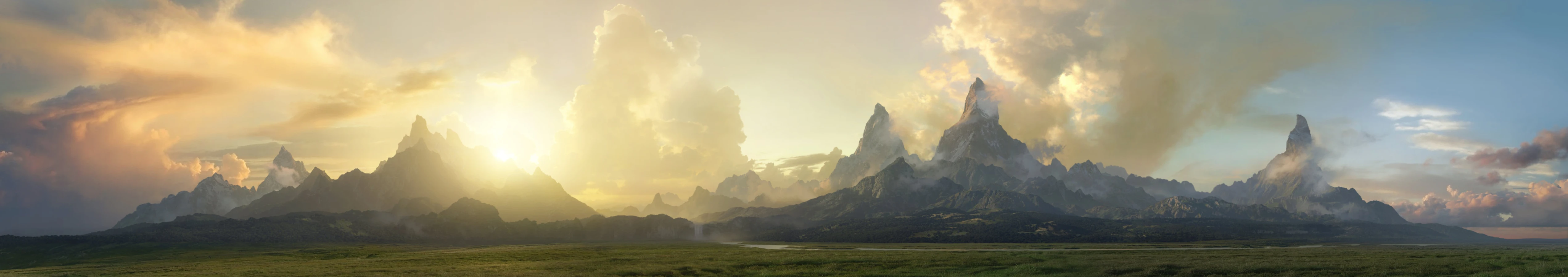 Panorama landscape mountain peak digital matte painting by Dusso