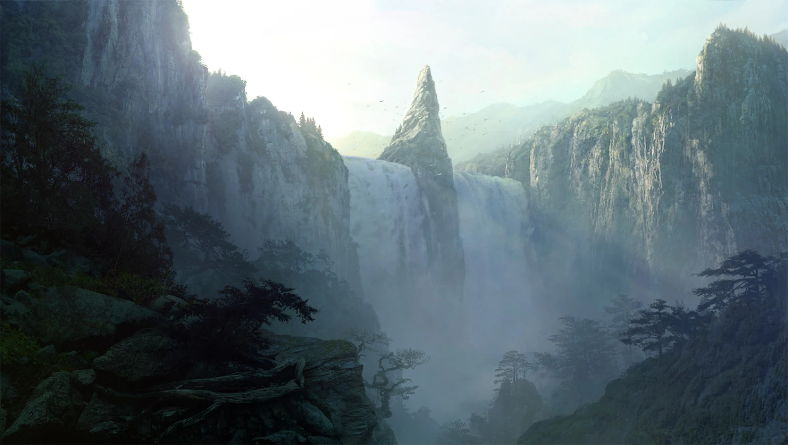 Waterfall digital matte painting by Dusso
