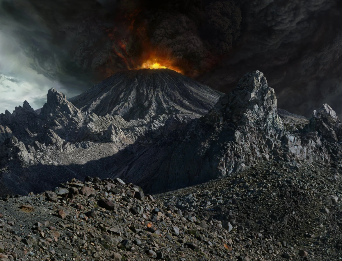 mathieu raynault digital matte painting volcano