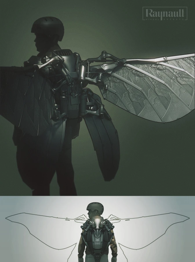  Moth design of robotic wings scaled concept art from Raynault vfx 