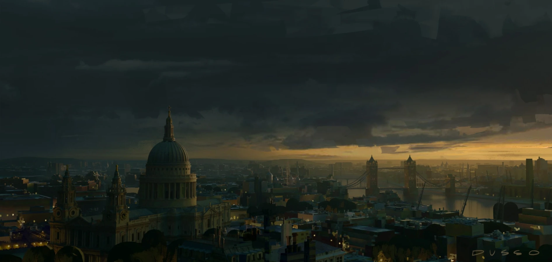  Dark view of London concept art from Raynault vfx 