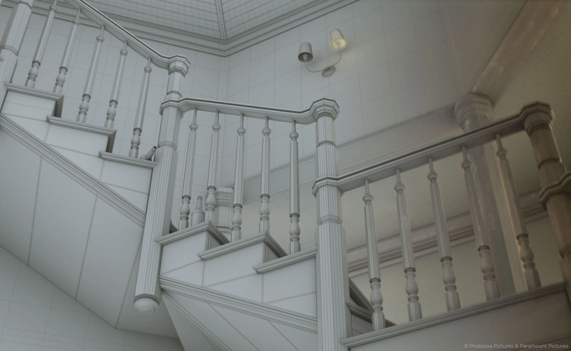 Mother! shot of the layer drawning of the staircase before from Raynault vfx